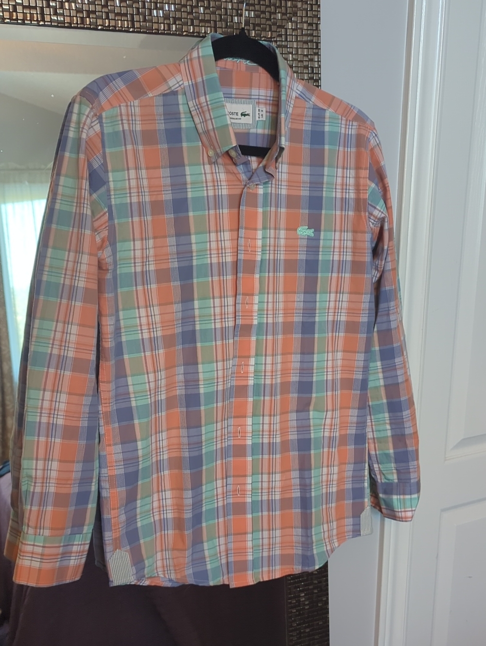 Lacoste Orange Blue Green Plaid Button-Down Shirt - Long Sleeve